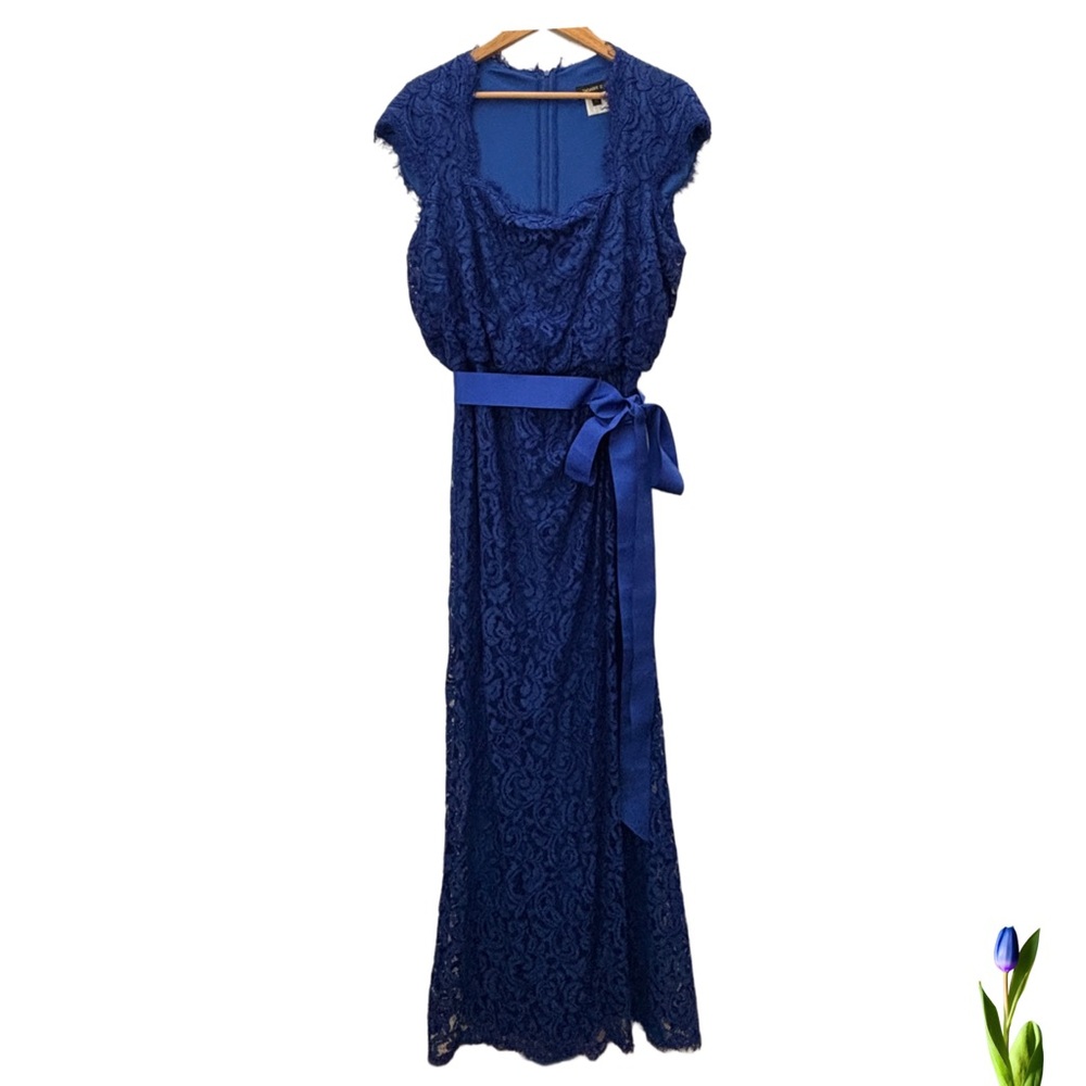 Tadashi Shoji Elegant long dress Wedding Guest blue lagoon color size 16